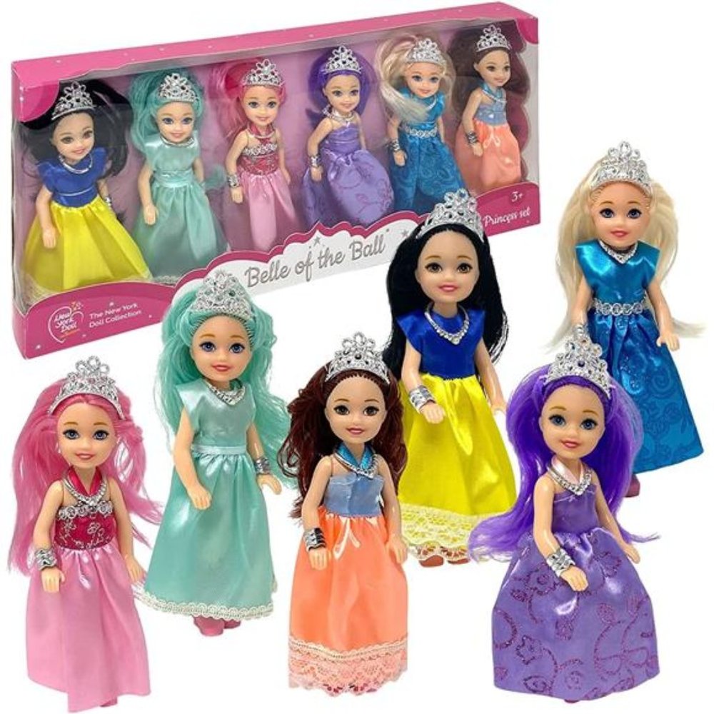 5.5” Small Doll Mini Princess Figures with Tiaras Toy Dolls for Dollhouse
